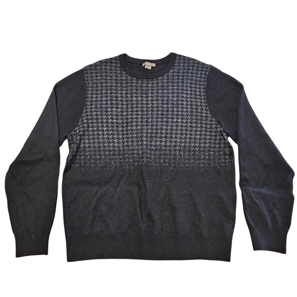 Amicale Houndstooth Merino Wool Crewneck Sweater Black Crew Long Sleeve Men XL